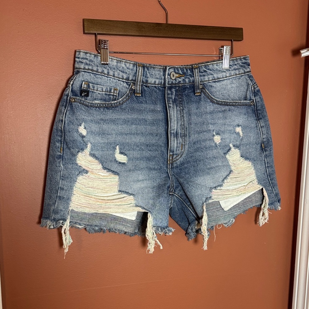 KanCan Light Blue Distressed High-Rise Jean Shorts